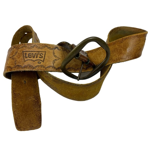 Rare Vintage Levis Stamped Logo Leather Thrashed Tattered Heavy Patina 1970s HTF - Picture 3 of 16